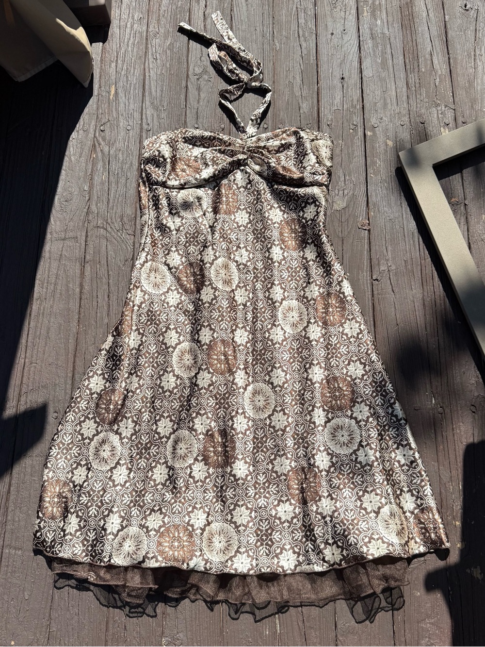 Silk Brown Floral Midi Dress